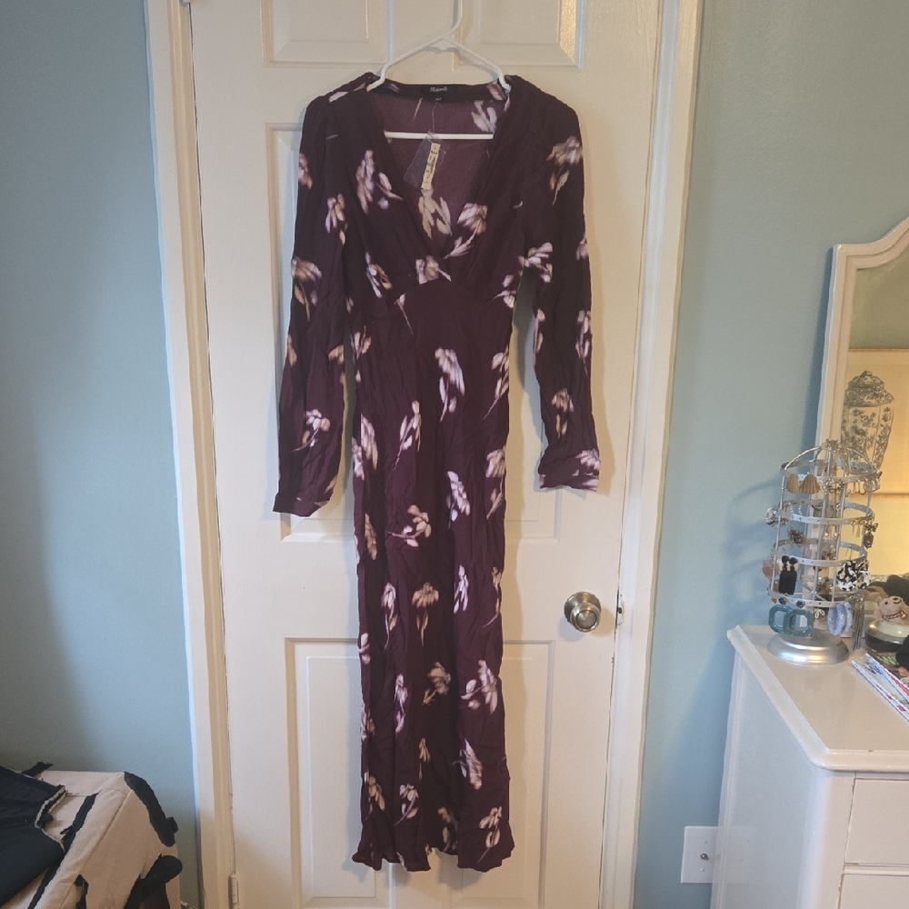 NWT Madewell Long Sleeve Burgundy Floral Dress